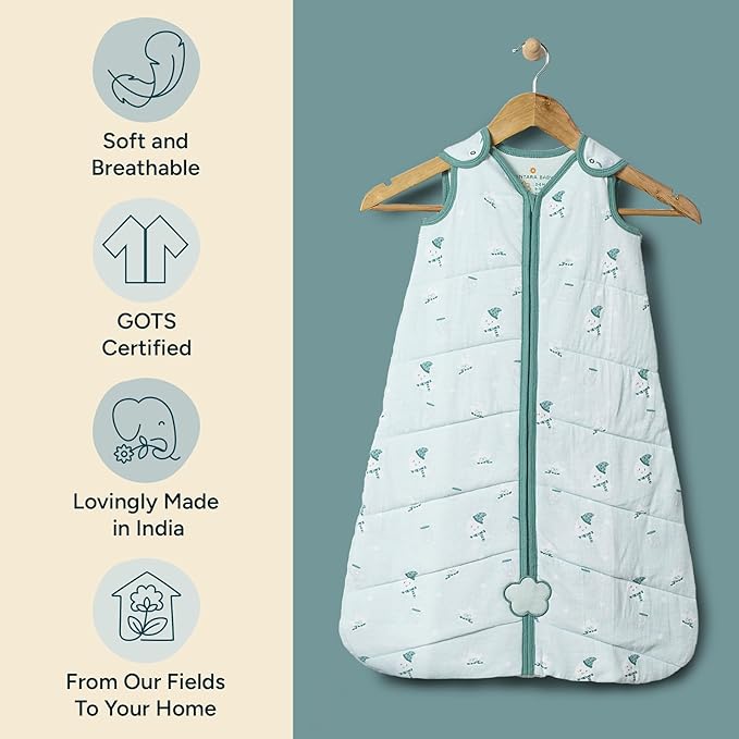 1.5 TOG Sleep Sack - Premium Organic Cotton, Soft, Breathable, Wearable Blanket for Newborns, Infants & Toddlers (0-6 Months), Unisex Baby Sleeping Bag, Gifts for Babies