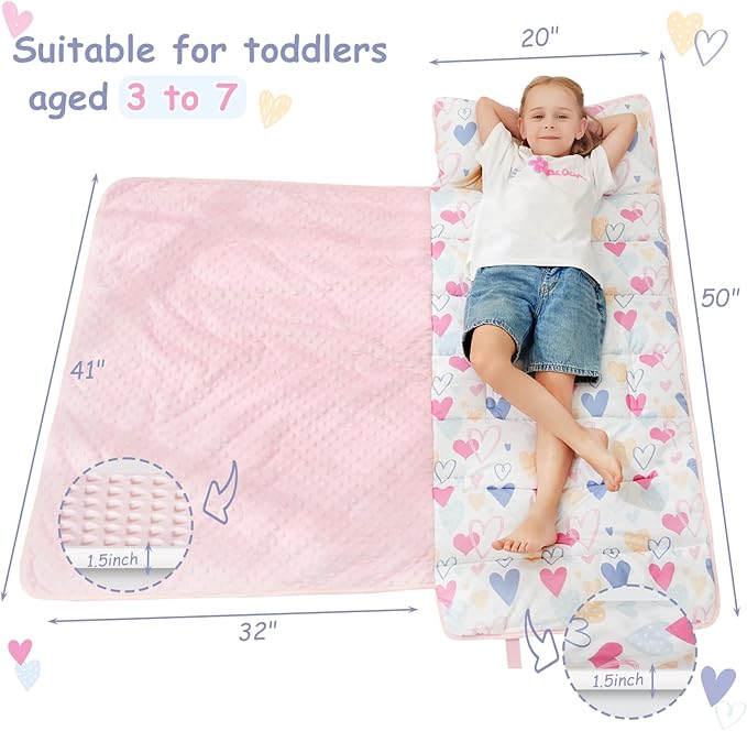 softan Toddler Nap Mat with Pillow and Blanket, Extra Large Rolled Napping Mats,Slumber Bags for Boys Girls,Easy to Roll up,Kids Sleeping Bag for Daycare, Preschool Travel Camping