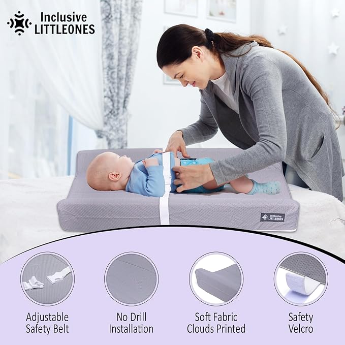 Baby Diaper Changing Pad Soft, Waterproof Changing Pad, Non-Slip Bottom, Safety Straps & Ergonomic Contoured Design - Wipeable Changing Pad Cover Standard Size (31.5"x16") Changing Tables & Dressers