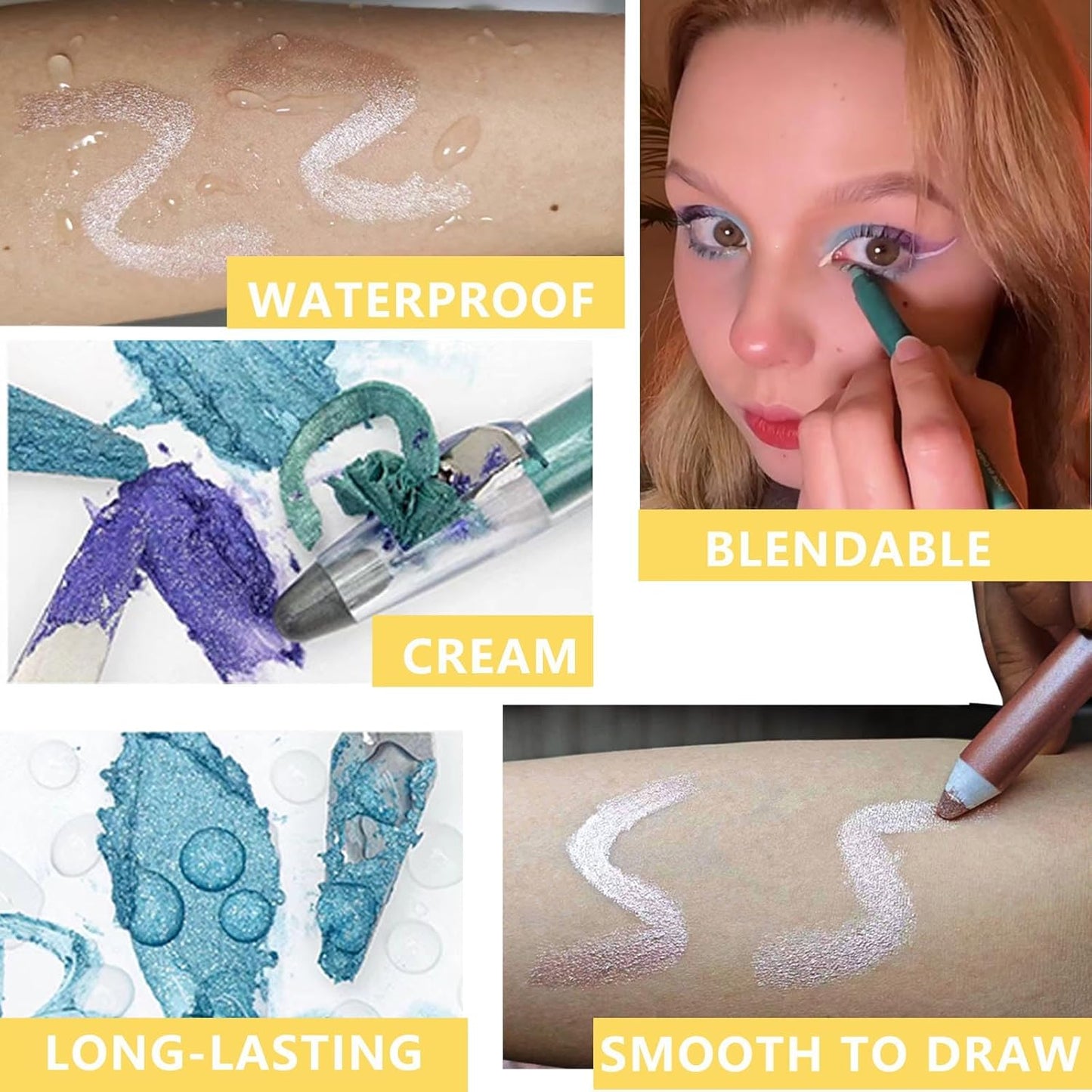 Navy Blue Eyeshadow Stick, Blendable Creamy eyeshadow Eye Brightener Stick, Waterproof Eyeshadow Pencil Long Lasting Crayon, Smooth Shimmer Eye Shadow Highlighter Eye Liner Makeup.#8 navy blue shimmer