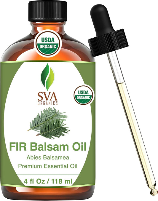 SVA Fir Balsam Essential Oil Organic – 4 Fl Oz – 100% Natural Organic Fir Oil - for Diffuser, Hair Care, Face, Skin Care, Aromatherapy, Scalp and Body Massage, Soap and Candle Making – with Dropper