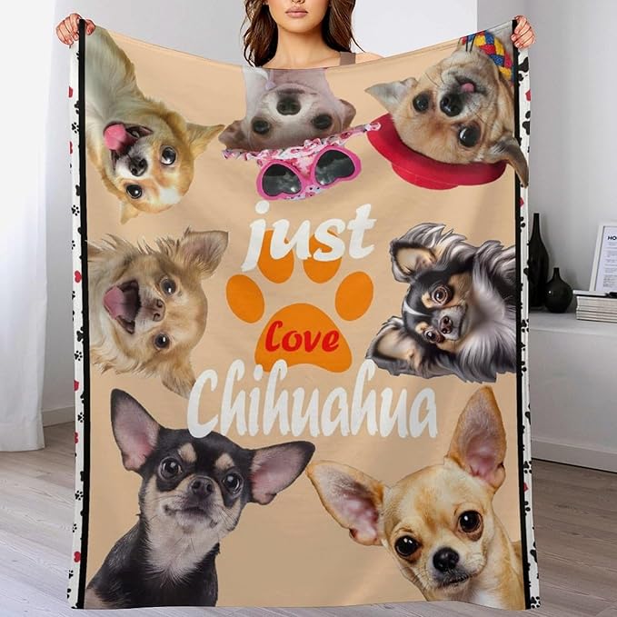 Chihuahua Blanket Funny Chihuahua Dog Gifts for Girls Boys Woman Kids Dog Lover Throw Blankets Soft Blanket Warm Fleece Flannel Plush Blankets for Bed Sofa Couch 50"x60"