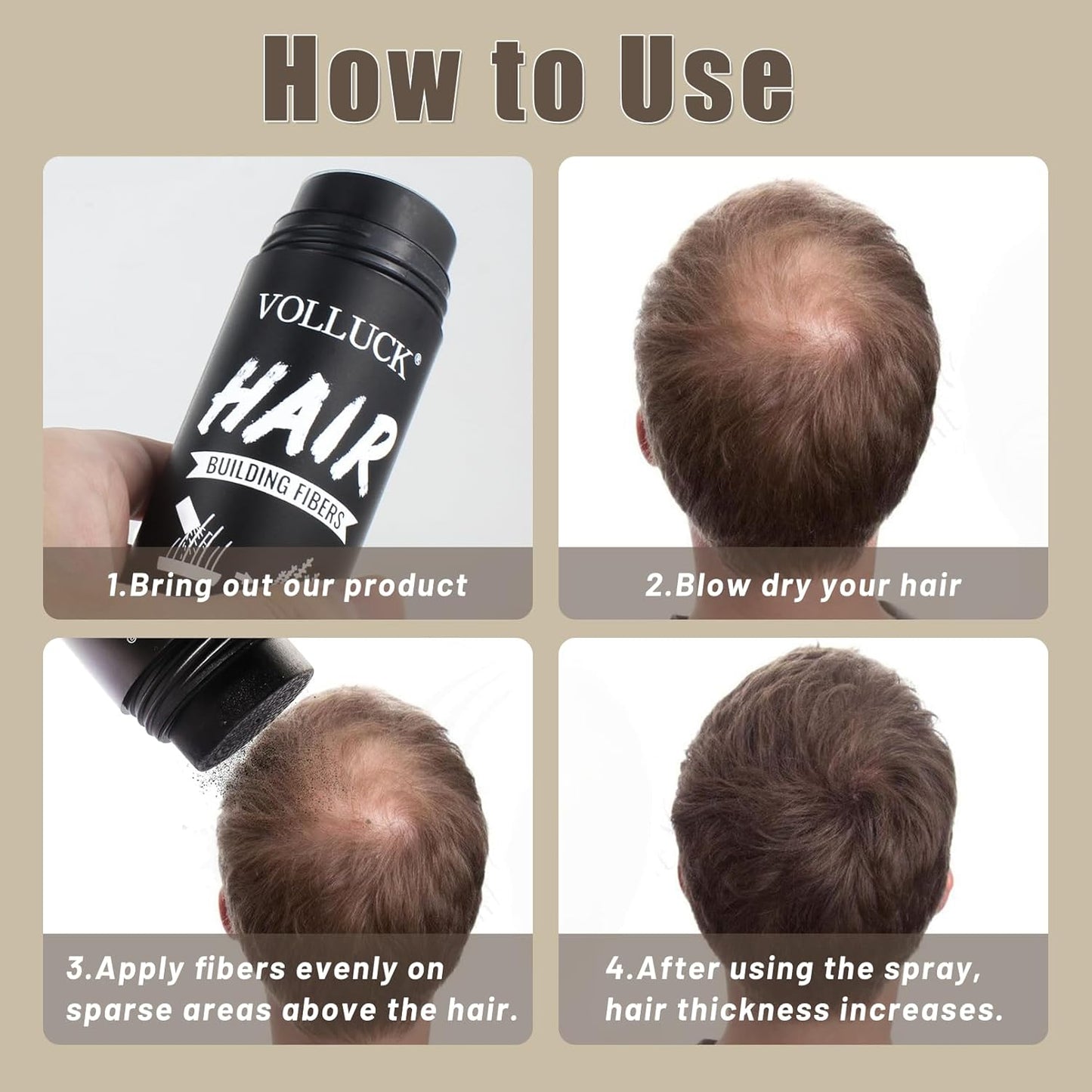 VOLLUCK Hair Fibers for Thinning Hair, Instant Coverage Hair Building Fibers for Women and men, Natural Hair Powder for Conceal Hair Loss 28 g (Auburn)