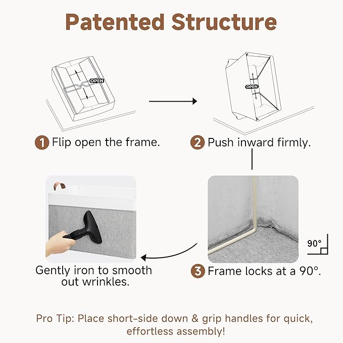 StorageWorks Storage Bins, Fabric Storage Bins for Shelves, Large Storage Baskets with Metal Frame, Closet Baskets and Bins with Handles, Gray and White, 2-Pack