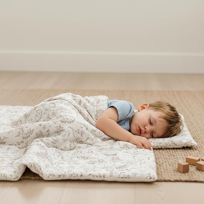 Makemake Organics GOTS Certified Organic Cotton Nap Mat with Detachable Pillow for Kids Soft Sleeping Bag for Toddlers, Boys, Girls - Ideal for Daycare, Preschool, Kindergarten