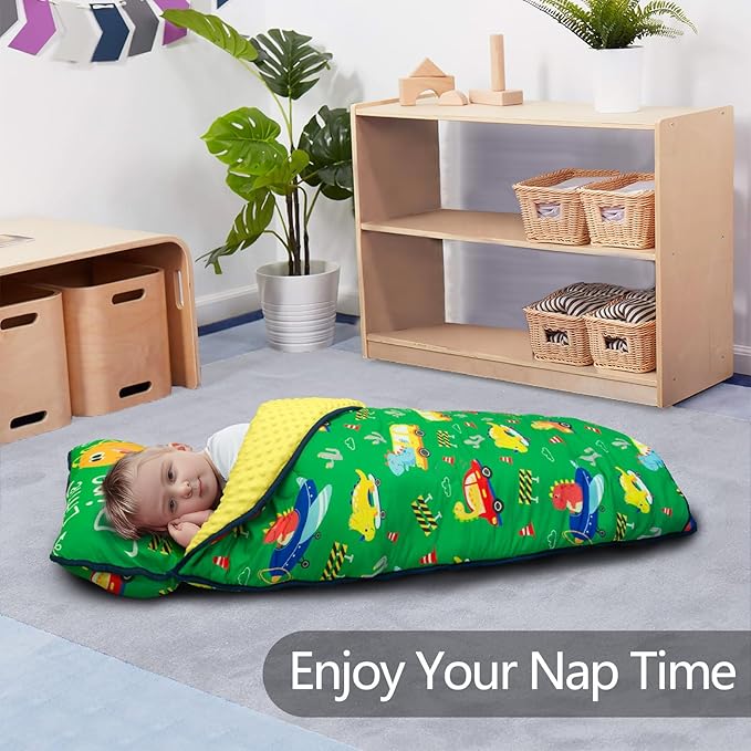 Primlect Thickened Toddler Nap Mat with Removable Pillow and Minky Blanket, Extra Large 55''x35'' Sleeping Bag, Washable, Roll up, Perfect for Daycare, Preschool, Kindergarten, Boys and Girls Dinoaur