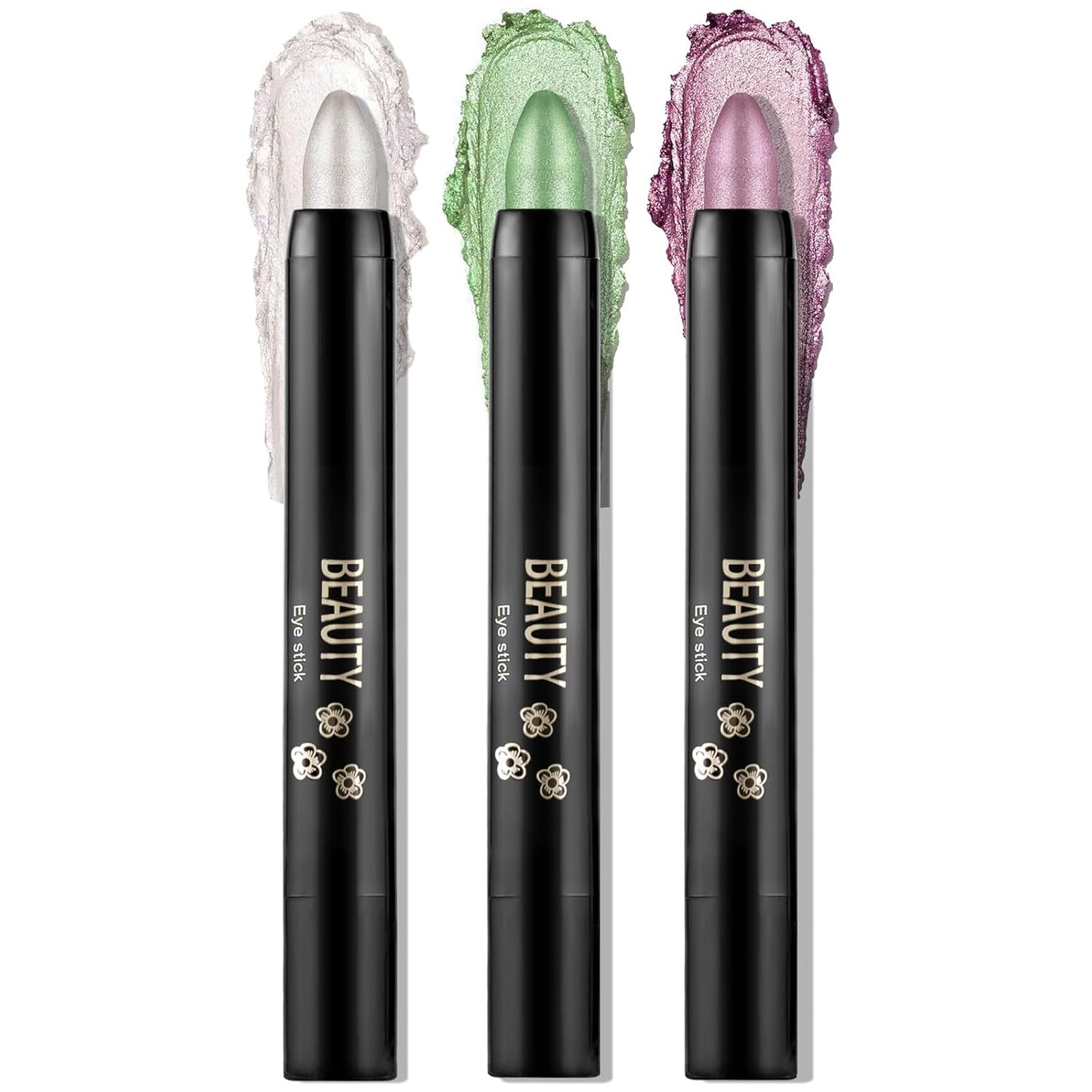 Boobeen 3-PCS Cream Eyeshadow Pencil Crayon Waterproof Brightener Stick Shimmer Pen Create Glitter Eye Makeup, Easy to Use