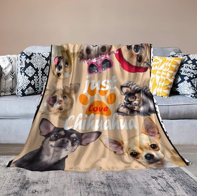 Chihuahua Blanket Funny Chihuahua Dog Gifts for Girls Boys Woman Kids Dog Lover Throw Blankets Soft Blanket Warm Fleece Flannel Plush Blankets for Bed Sofa Couch 50"x60"