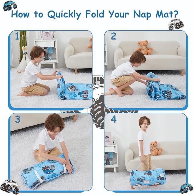 softan Toddler Nap Mat with Pillow and Blanket, Extra Large Rolled Napping Mats,Slumber Bags for Boys Girls,Easy to Roll up,Kids Sleeping Bag for Daycare, Preschool Travel Camping
