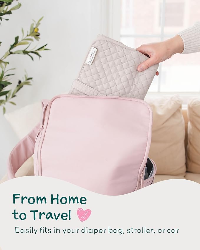 Lily Miles Diaper Changing Pad Portable, Baby Changing Mat with Magnetic Latches, Travel Pad for Diaper Bag, Baby Essentials, Wipeable & Waterproof Mat (Soft Sand, Regular)