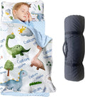 Personalized Toddler Nap Mats for Preschool, Custom Name Kids Sleeping Bag for Daycare, Roll Up Sleeping Mat with Removable Pillow and Soft Dot Minky Blanke for Boys Camping Travel