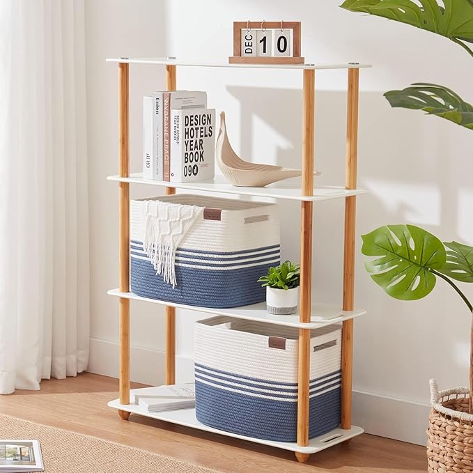 Storage Baskets, 42L*2 Pack Storage Baskets for Organizing, Laundry Basket for Closet, Cotton Rope Blanket Basket for Storage, Toy Storage Basket for Living Room, Laundry Room, Bedroom-Navy