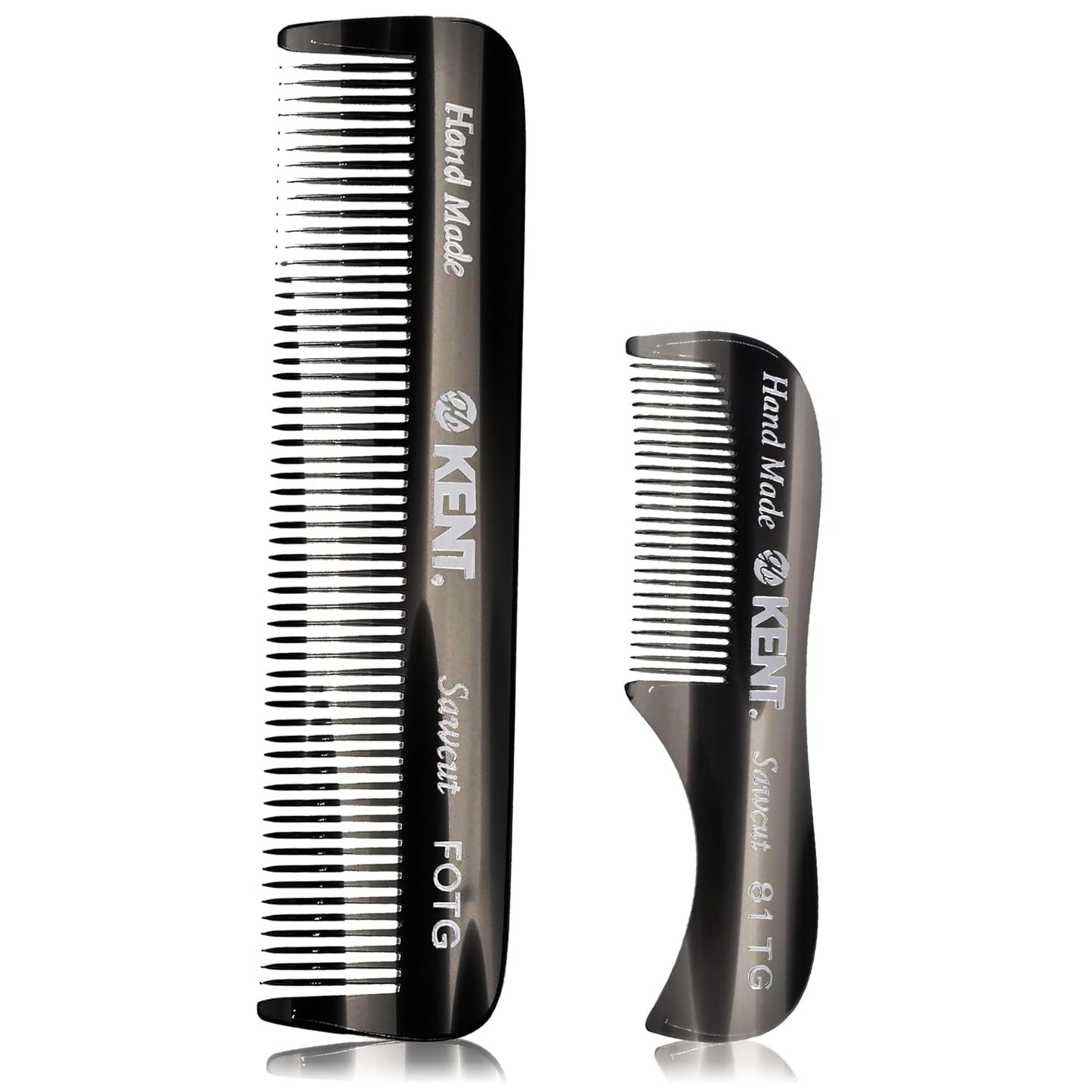 Kent 81T FOT Black Graphite Beard Pocket Comb Set for Men - Beard Kit for Travel and Home, Mustache Comb for Men, Mini Comb Beard Combs for Mens Grooming, Sawcut Hand polished Made in England