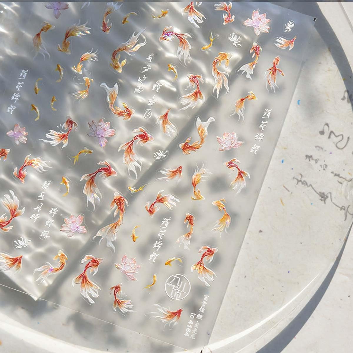 Koi Fish Nail Stickers for Nail Art Goldfish Lotus Nail Decals with Shell Light Effect 5D Embossed Stickers for Nails Designs Self Adhesive Nail Art Supplies & Decorations for Women Girls 1 Sheet