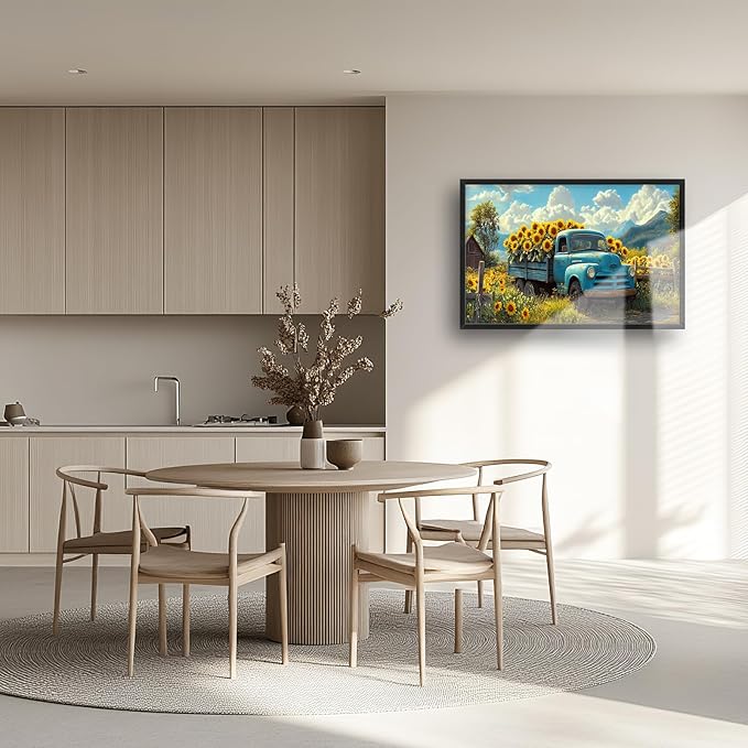 Olivine Large Wall Art, Sunflower Pictures Wall Decor, Farmhouse Sunflower Painting, Sunflowers Truck Canvas Prints, Framed Artwork for Living Room Bedroom Bathroom Office Home Decoration 36"x24"