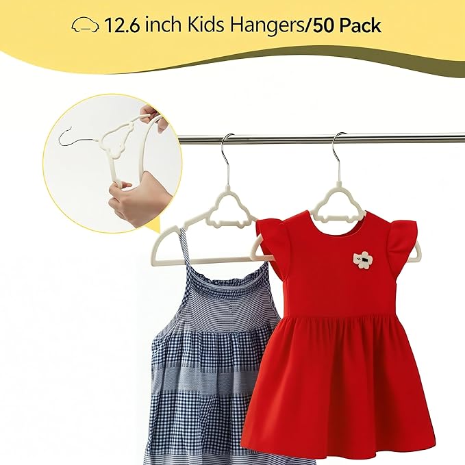 GoodtoU Kids Velvet Hangers, 50 Pack Baby Hangers for Closet Toddler Hanger Infant Clothes for Organization & Children's Storage (12.6 x 8.26 inch, Car)