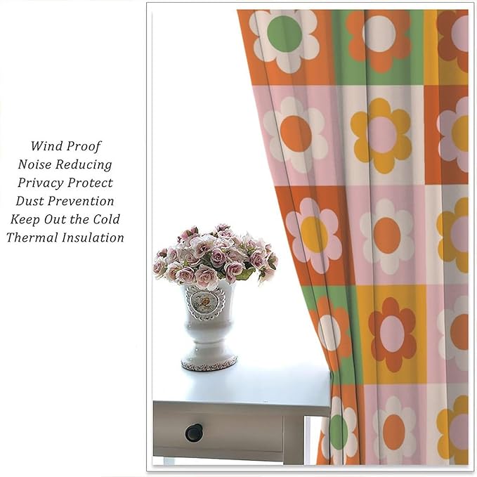 70s Flowers Curtains,Vintage Cute Colorful Abstract Floral for Girls Kids Bedroom Bathroom Curtains Window,Trendy Groovy Funky Novelty Home Window Treatments Drapes 42"" W X 63"" L, Style-5