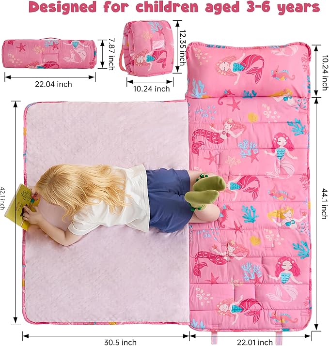 DJY Toddler Nap Mat,Kid Slumber Bag with Removable Pillow & Minky Blanket,Soft Sleeping Mat Perfect for Daycare,Preschool,Kindergarten,Travel
