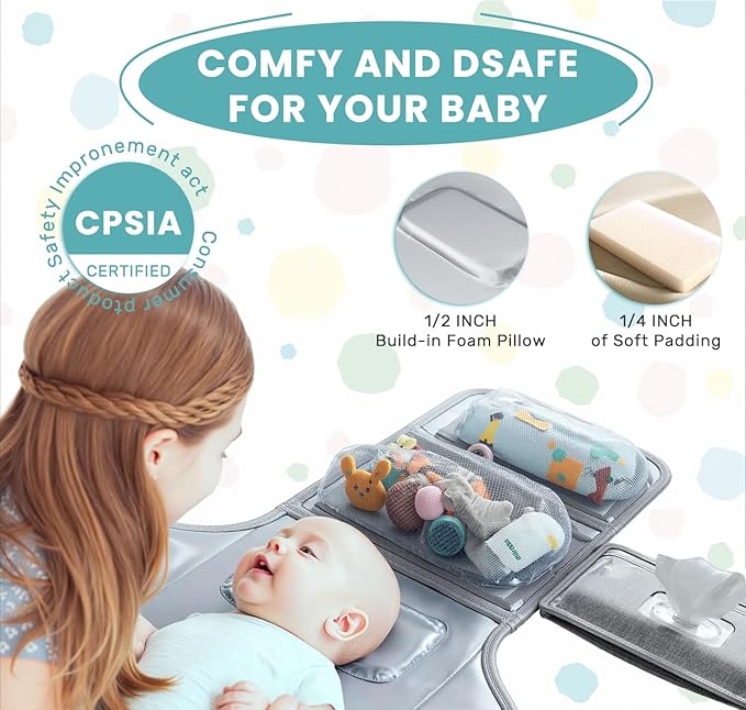 UBRAVOO Portable Diaper Changing Pad - Baby Diaper Changer Travel Bag with Wipes Pocket, Smart Design Portable Changing Mat, Infant Travel Station Kit, Gift for Newborn Girl & Boy (Grey)