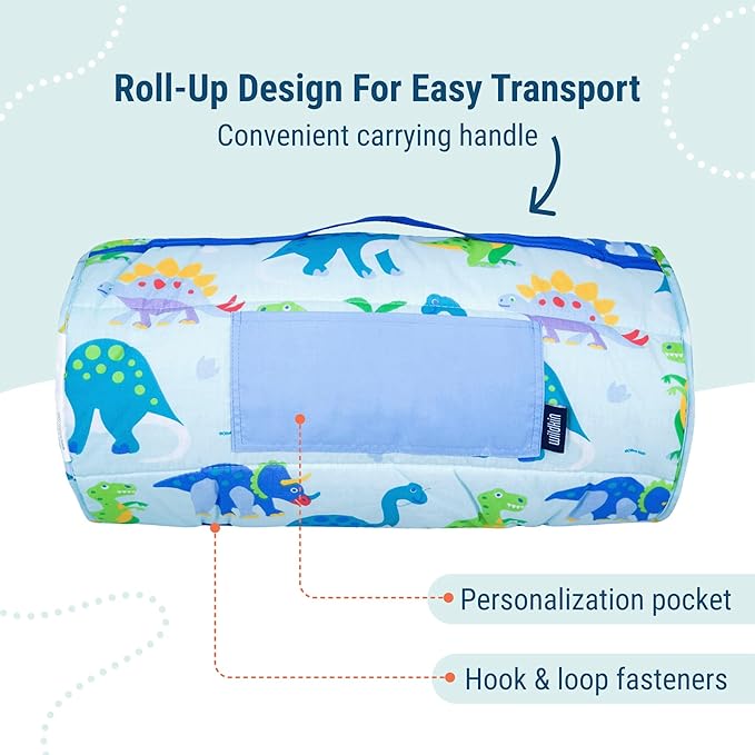 Wildkin Kids Original Nap Mat – Cozy Kids Sleep Mat with Pillow, Ideal for School & Travel - Dinosaur Land