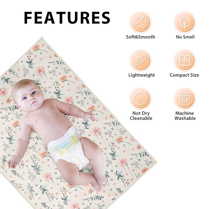 Vegan Leather Baby Changing Mat - Wipeable Portable Changing Pad, Foldable Travel Changing Mat for Baby, Newborns Toddlers Shower Gifts (Floral,20"*28")