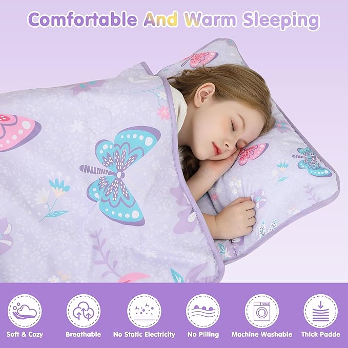 Viviland Toddler Kid Nap Mat for Preschool, Slumber Bag with Pillow and Blanket, Daycare Sleeping Bag Kindergarten Sleep Mat