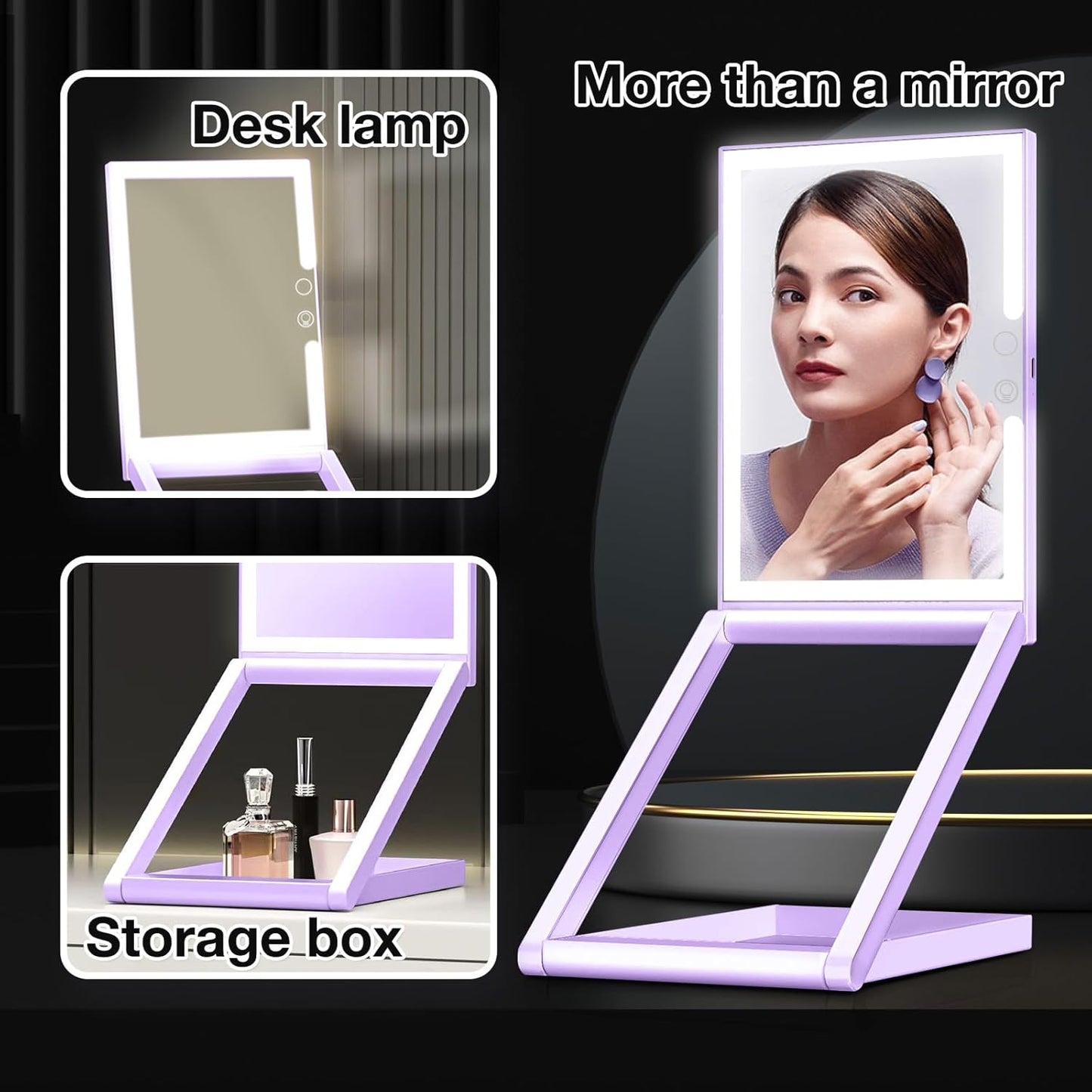 10X Magnifying Lighted Makeup Mirror, Rechargeable, ABS & Glass, Tabletop Mount, 3 Color Lighting, 1200mAh Battery