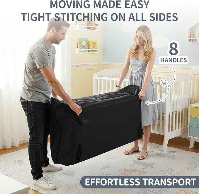 1 Pcs Crib Mattress Storage Bag with Zipper and 8 Reinforced Handles Oxford Cloth Waterproof Crib Mattress Protector Bag for Storage, 52.5 x 28 x 6.5 Inches (Black)