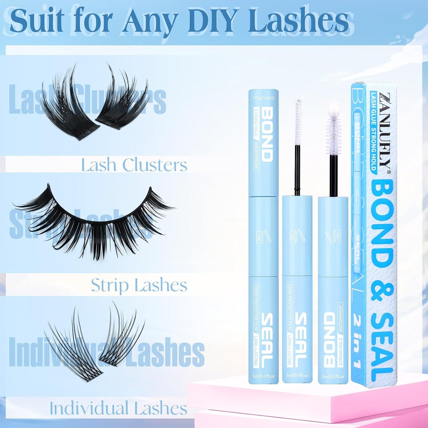 Lash Cluster Glue Waterproof Lash Glue Lashes Bond and Seal Clear Eyeash Glues for Lashes Extension Long Lasting Eyelash Adhesives by zanlufly