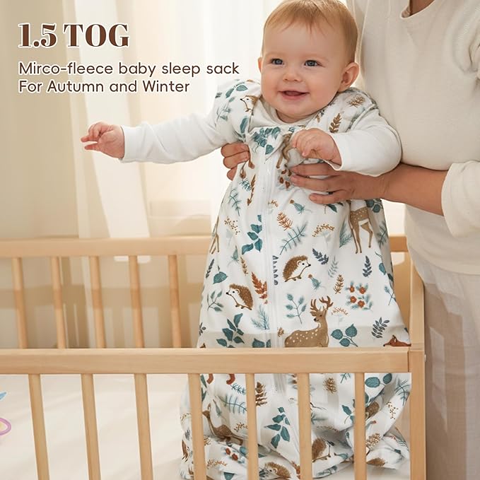 david's kids 3 Pack Warm Micro Fleece Baby Sleep Sack 6-12 Months, Soft Baby Wearable Blankets with 2-Way Zipper, Comfy Winter Sleeping Bags for Infant Newborn Boys Girls, Medium Size, Animal Forest