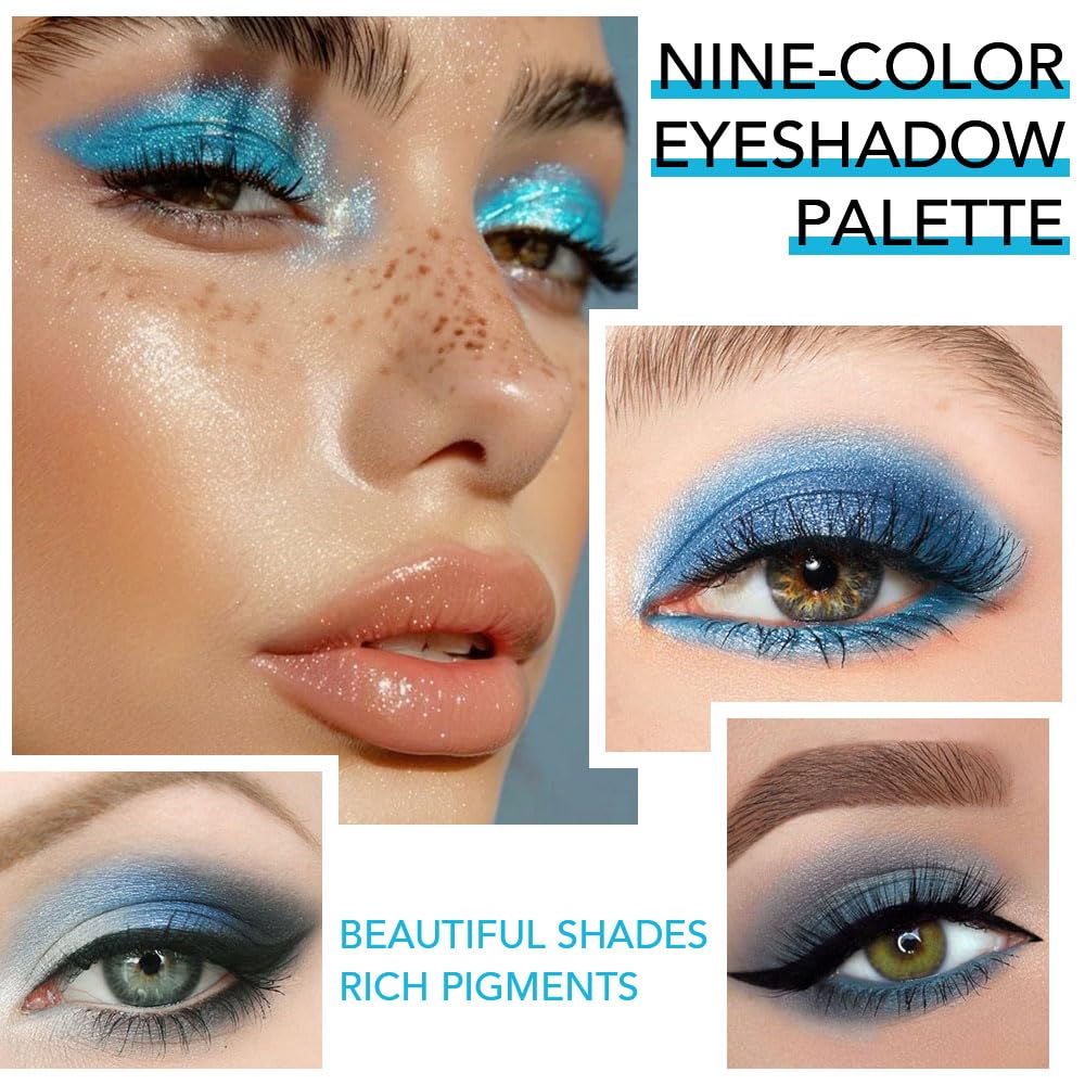 Light Blue Eyeshadow Palette, Matte & Shimmer Glitter Blue Shadow for Eye Makeup, High Pigmented White Gray Black Green Powder Palet de sombras de ojos, Cruelty Free