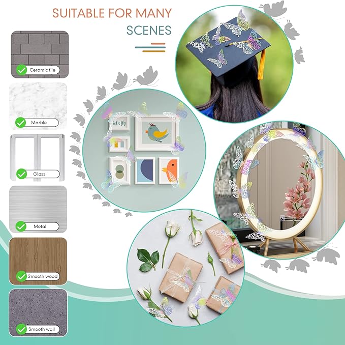 3D Gold Butterfly Wall Decor 3 Sizes 4 Styles Butterfly Party Decorations Cake Decorations Removable Stickers Wall Decor Room Mural Metallic Kids (Laser Colored, 96Pcs)