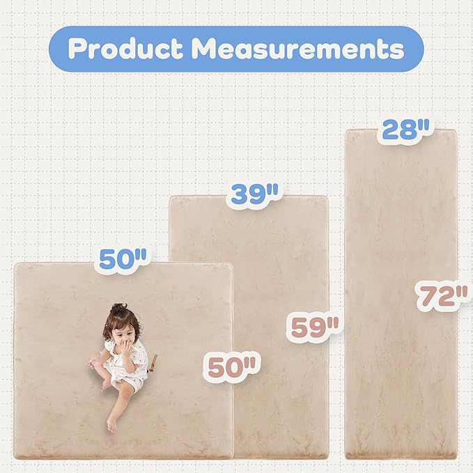 1.3" Thick Baby Bedside Floor Mat for Bedroom, Basic Padded Foam Soft Plush 28x72 Runner Rug with Non Slip Cushioned for Nursery Playroom (Beige)