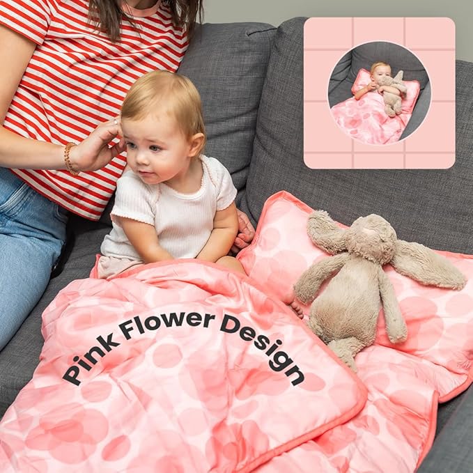 Toddler Nap Mat with Removable Pillow and Blanket (21" x 48") - Soft Sleep Mats for Kids, Daycare, Preschool, Travel - Machine Washable Roll Up Sleeping Bag - Nap Mat by Zunee