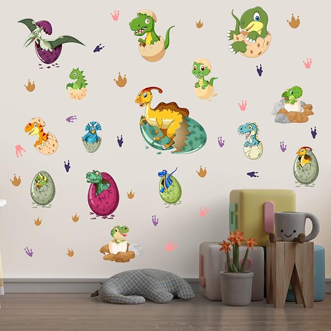 Glow in The Dark Dinosaur Wall Decals for Kids Room, Removable Footprints Baby Nino Vinyl Stickers, Nursery Decoration Classroom Gift for Boy Toddlers
