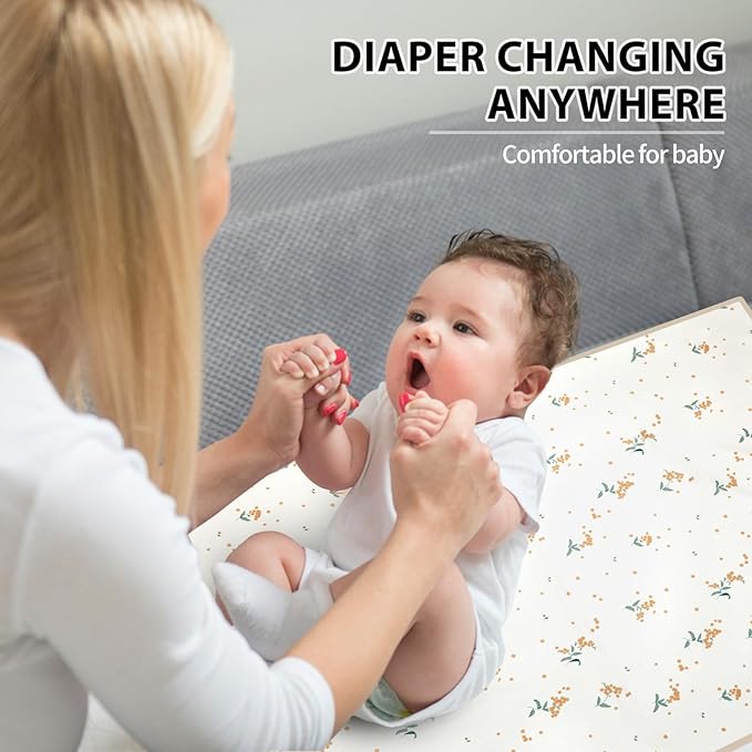 Vegan Leather Baby Changing Mat - Wipeable Portable Changing Pad, Foldable Travel Changing Mat for Baby, Newborns Toddlers Shower Gifts (Orange Floral,20"*28")