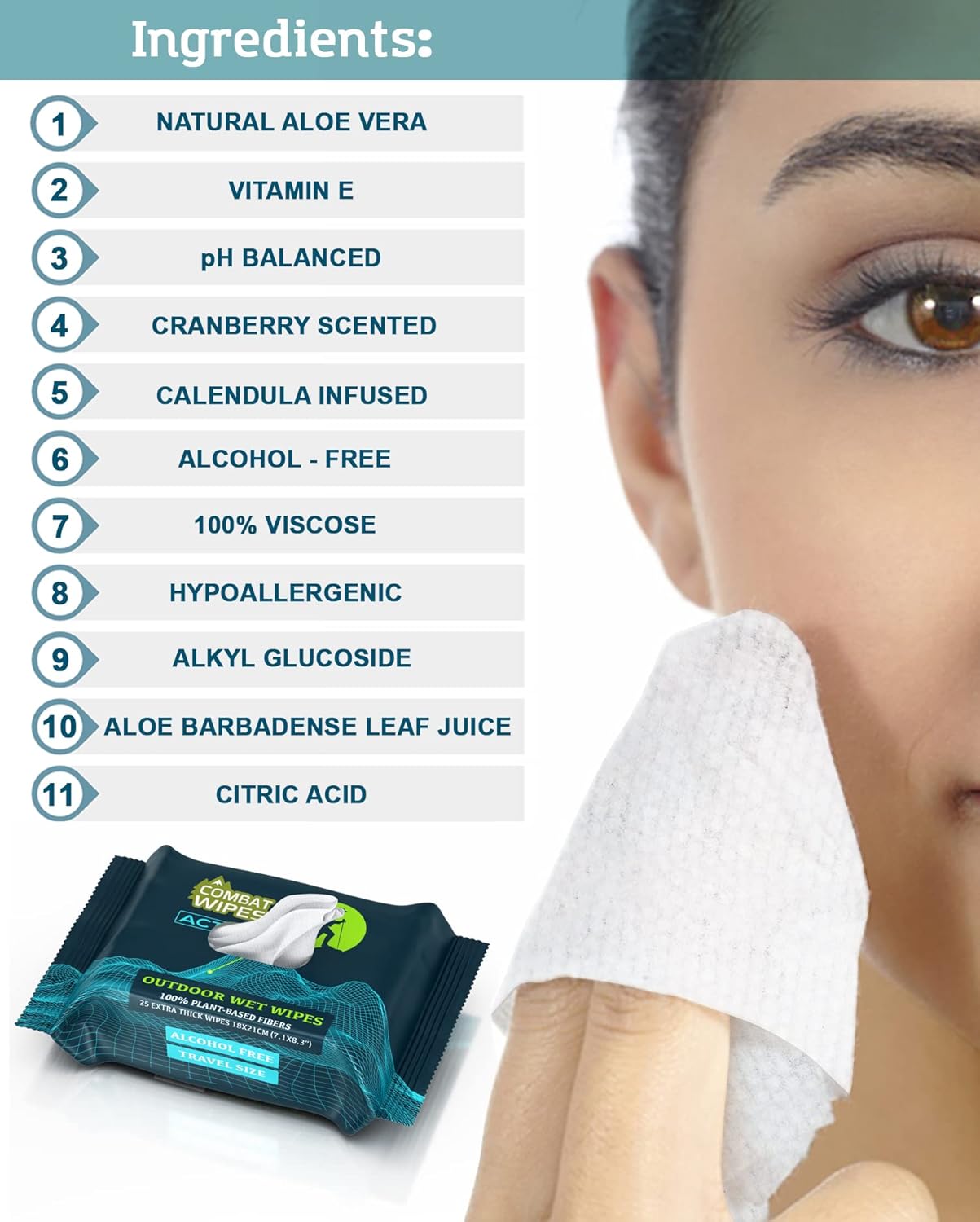 Combat Wipes ACTIVE Outdoor Wet Wipes - Extra Thick Camping Gear, Biodegradable, Body & Hand Cleansing/Refreshing Cloths for Backpacking & Gym w/Natural Aloe & Vitamin E (20 Packs, 500 Wipes)