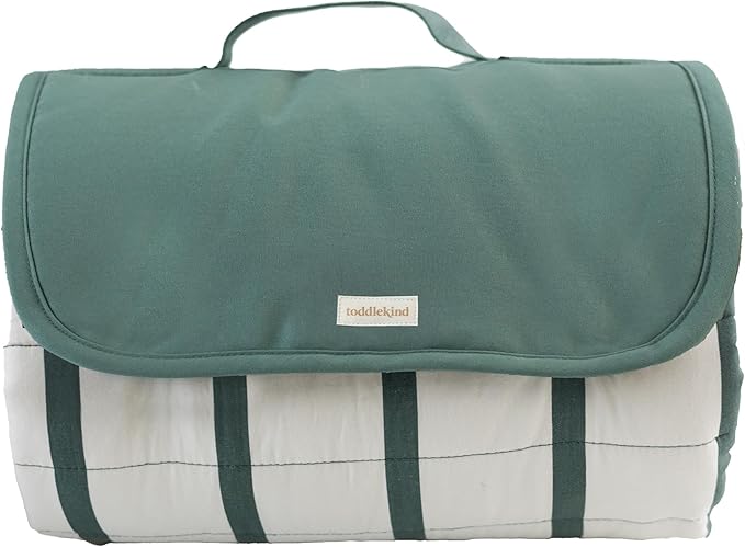 Toddlekind Premium Indoor/Outdoor Playmat & Picnic Blanket, Organic Quilted Cotton, Water-Resistant, Anti-Slip, Reversible Design, Spacious Play Mat for 6 People, Easy Roll-Up w/Carry Handle, Forest