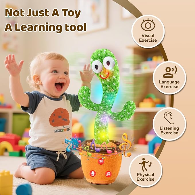Cactus Baby Toy Talking Dancing Singing Adjustable Volume, Baby Girl for 1 Year Old, Infant Toys for 0-6 6-12 Months Stocking Stuffers