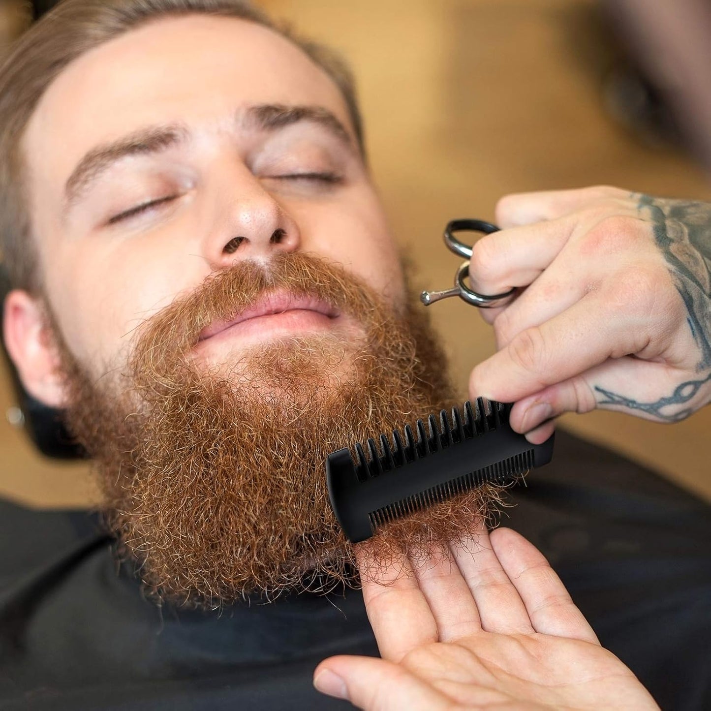 Sandalwood Beard Comb Set with Faux Leather Case - Dual Action Teeth for Mustaches and Beards (Black, 3 Combs + 3 Cases)