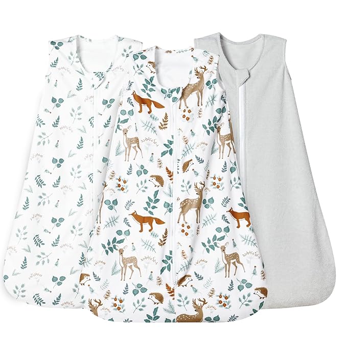 david's kids 3 Pack Warm Micro Fleece Baby Sleep Sack 6-12 Months, Soft Baby Wearable Blankets with 2-Way Zipper, Comfy Winter Sleeping Bags for Infant Newborn Boys Girls, Medium Size, Animal Forest