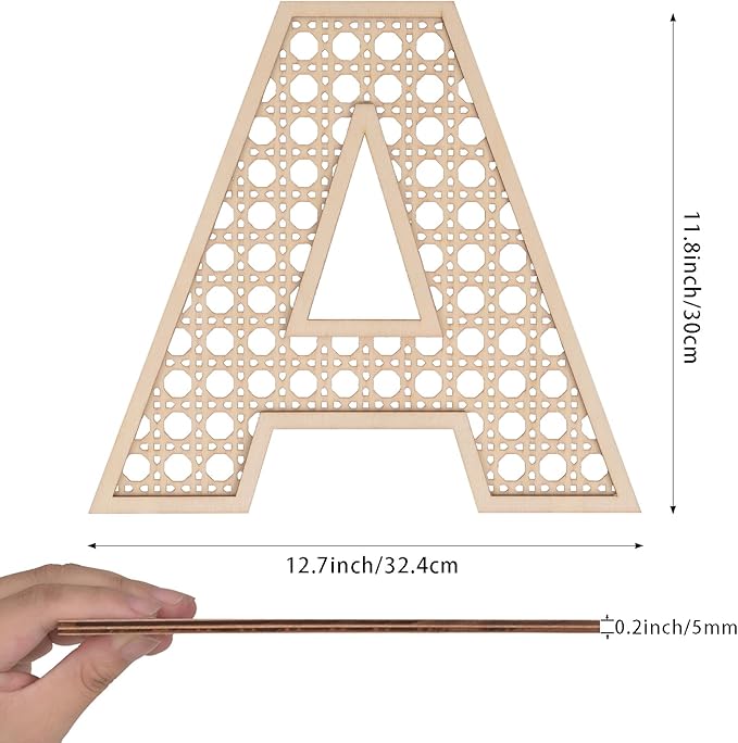 Large Boho Wooden Rattan Letters 12 inch for Nursery Decor Wood Letter A Wall Decors for Baby Girl Boy Bedroom Home Rustic Name Sign Birthday Wedding Decorative Letters
