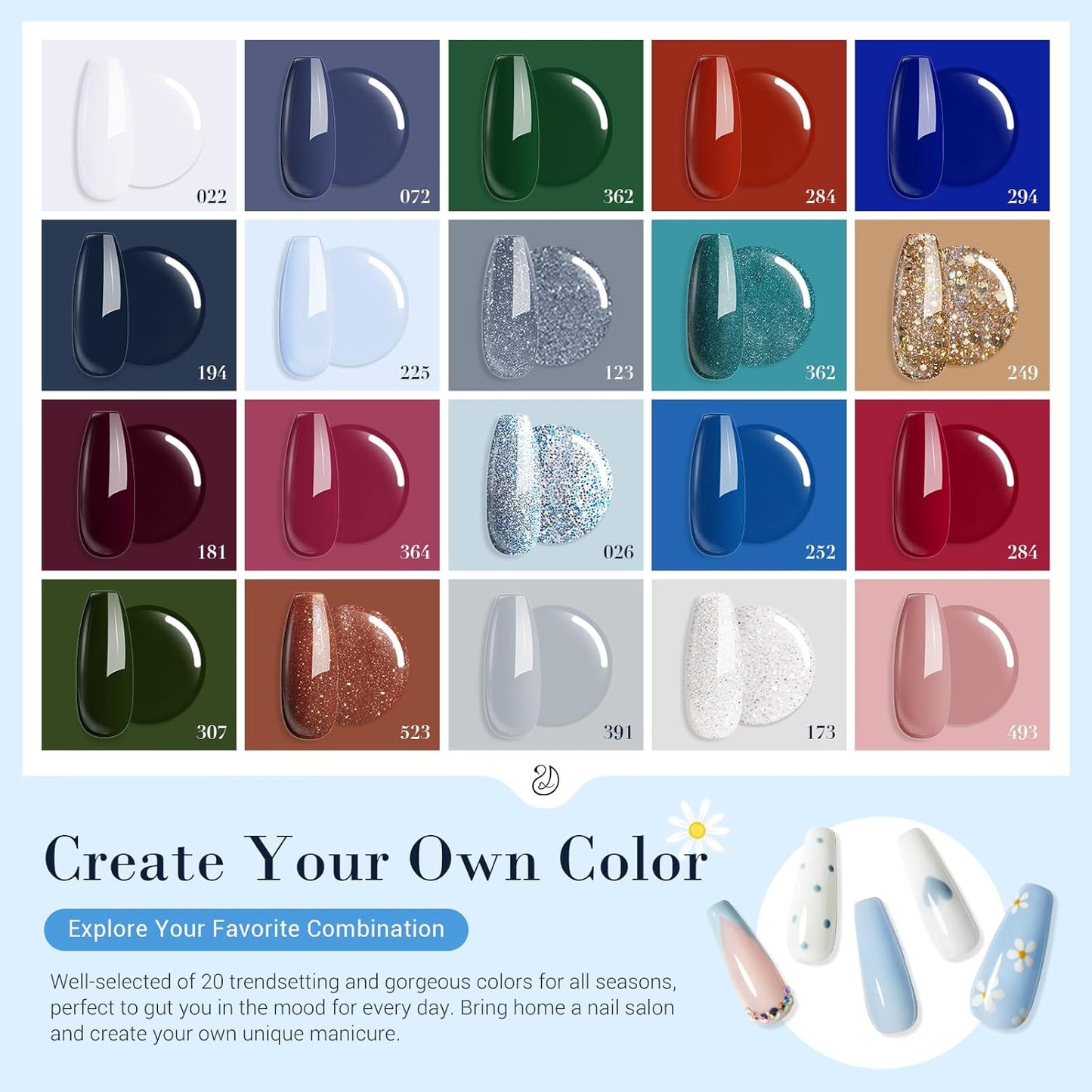 AZUREBEAUTY Dip Powder Nail Kit Starter Spring Summer Blue Red Green Glitter 31 Pcs 20 Colors Dipping Powder Liquid Set with Top/Base Coat Activator for French Nails Art DIY Salon Gift