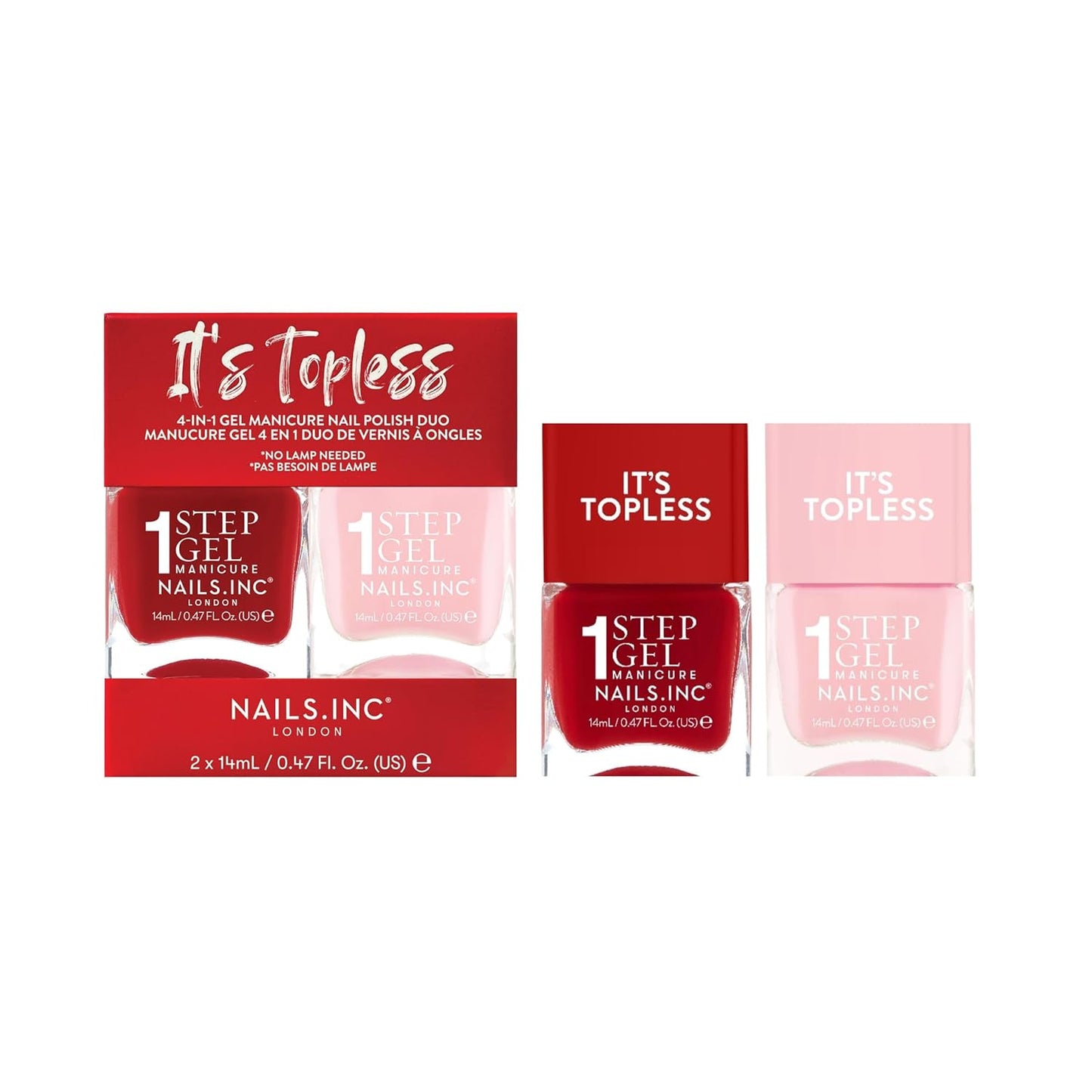 Nails Inc It's Topless Gel-Like Nail Polish Duo, 4-in-1 Base Coat, Treatment, Color & Top Coat, Long Lasting, Strong, Chip Free Nails, Glossy Salon Quality Manicure, Air Dry Nail Polish, 2 Piece Set