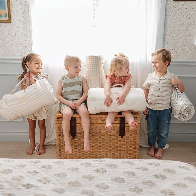 Makemake Organics GOTS Certified Organic Cotton Nap Mat with Detachable Pillow for Kids Soft Sleeping Bag for Toddlers, Boys, Girls - Ideal for Daycare, Preschool, Kindergarten