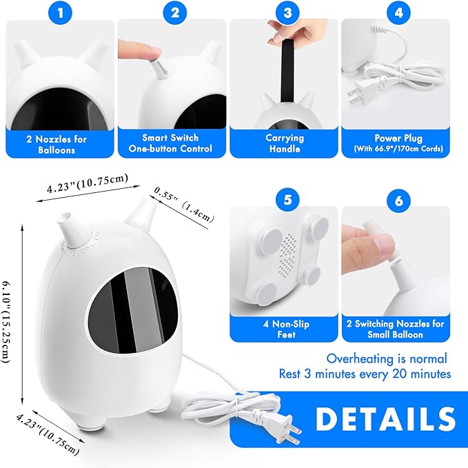 Balloon Pump Electric, SPLAKS Balloons Inflator Air Pump Portable Balloon Blower for Garland Arch, Party Decoration