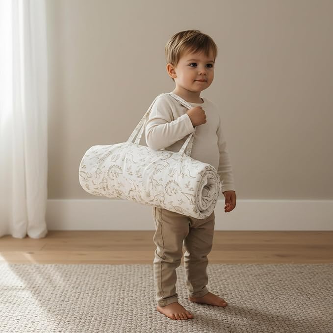 Makemake Organics GOTS Certified Organic Cotton Nap Mat with Detachable Pillow for Kids Soft Sleeping Bag for Toddlers, Boys, Girls - Ideal for Daycare, Preschool, Kindergarten