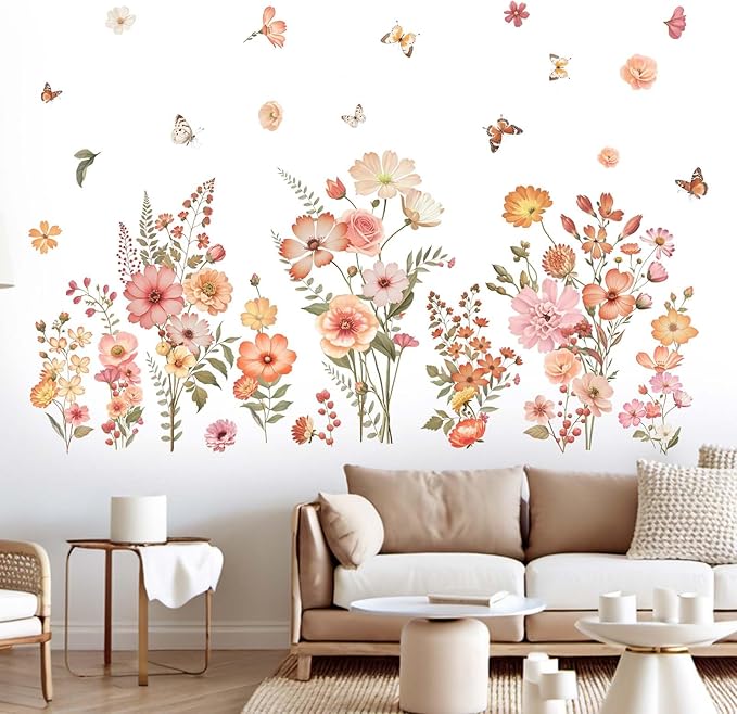 Boho Flower Wall Stickers for Girls: Baby Room Nursery Peel and Stick Removable Wall Decals for - Ages 1-12 Years Vinyl Wall Decor