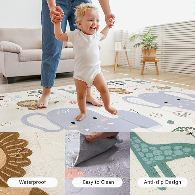 79x71 Extra Large Baby Play Mat for Floor, Foldable Foam Playmat for Babies 0-12 Months & Kids, Non-Toxic Waterproof Baby Mat for Floor, Thick Playpen Mat for Tummy Time Crawling