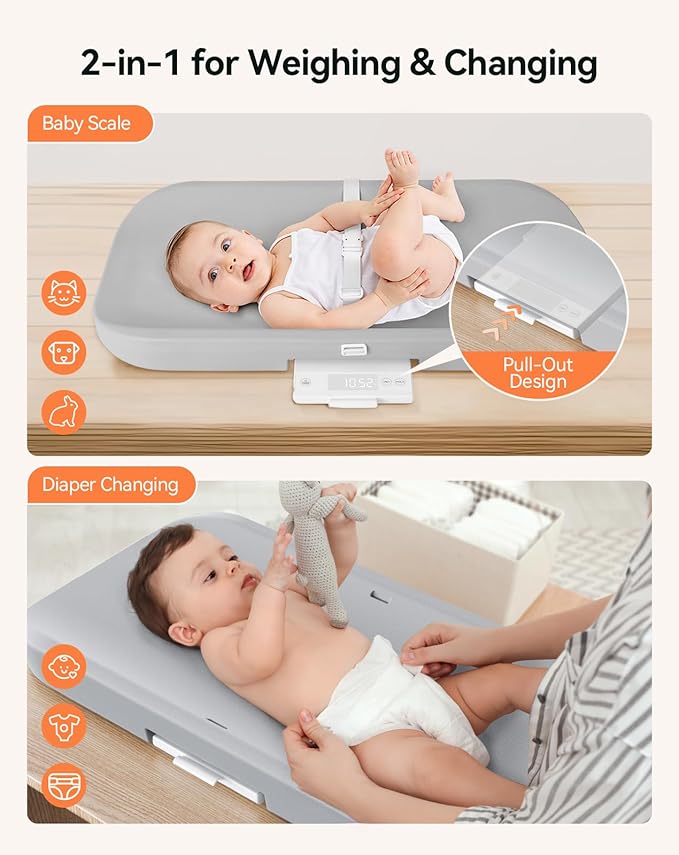 COMOMY Baby Changing Pad and Scale, 2 in 1 Wipeable Diaper Changing Pad for Dresser with Accurate Baby Scale, Waterproof Non-Slip with Safety Strap & Large Display, Easy to Clean, Fits Change Table